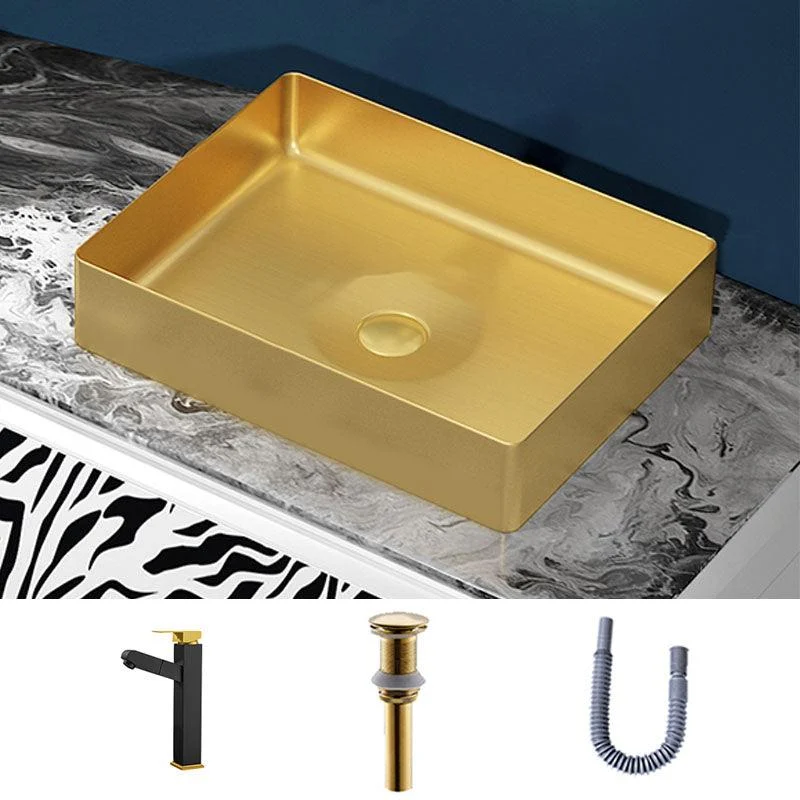 Modern Bathroom Sink with Pop-Up Drain Metal Rectangular Vessel Bathroom Sink -Bathlova