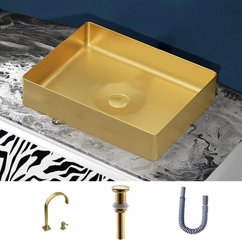 Modern Bathroom Sink with Pop-Up Drain Metal Rectangular Vessel Bathroom Sink -Bathlova