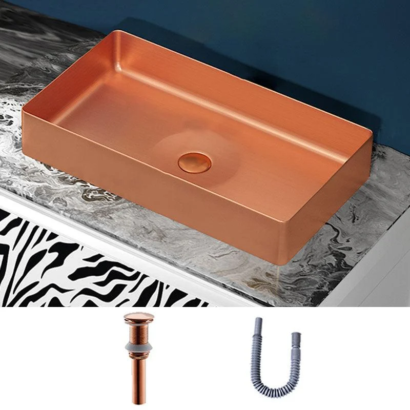 Modern Bathroom Sink with Pop-Up Drain Rectangular Metal Vessel Bathroom Sink -Bathlova