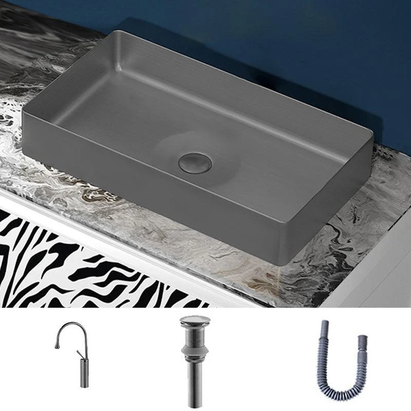 Modern Bathroom Sink with Pop-Up Drain Rectangular Metal Vessel Bathroom Sink -Bathlova