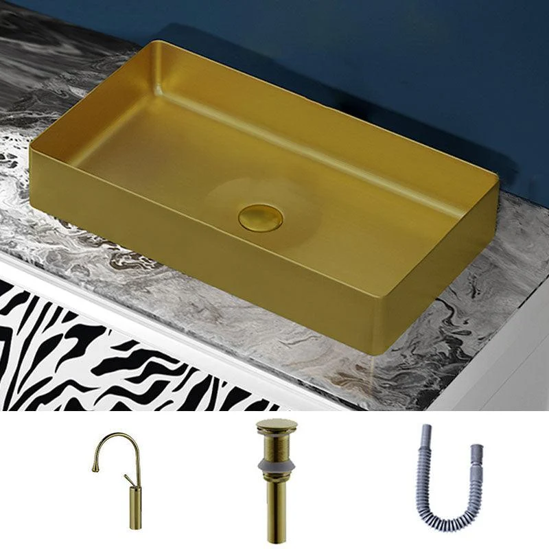 Modern Bathroom Sink with Pop-Up Drain Rectangular Metal Vessel Bathroom Sink -Bathlova