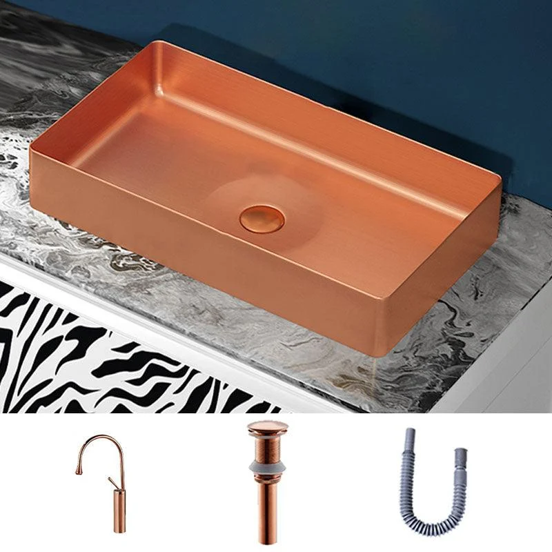 Modern Bathroom Sink with Pop-Up Drain Rectangular Metal Vessel Bathroom Sink -Bathlova