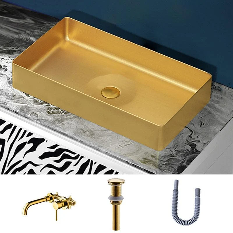 Modern Bathroom Sink with Pop-Up Drain Rectangular Metal Vessel Bathroom Sink -Bathlova