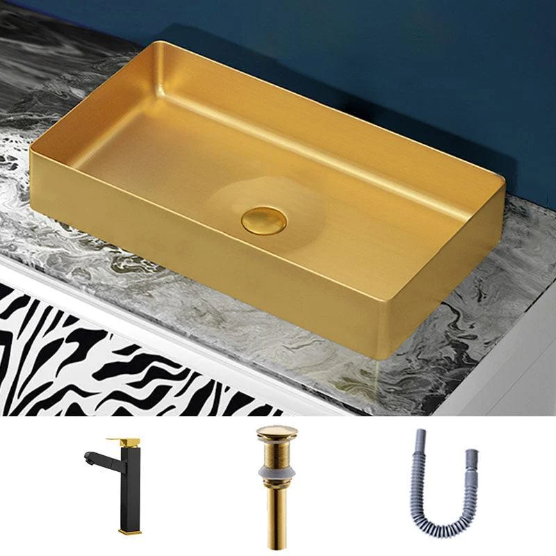 Modern Bathroom Sink with Pop-Up Drain Rectangular Metal Vessel Bathroom Sink -Bathlova