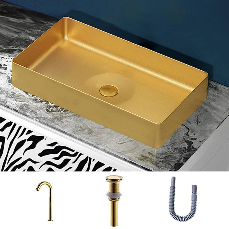 Modern Bathroom Sink with Pop-Up Drain Rectangular Metal Vessel Bathroom Sink -Bathlova