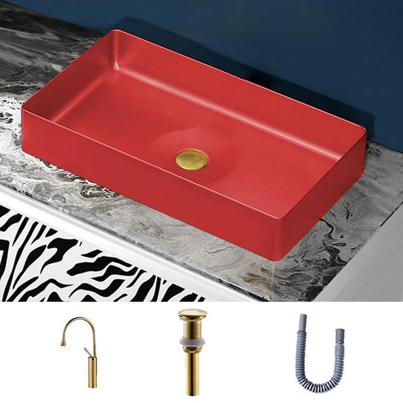 Modern Bathroom Sink with Pop-Up Drain Rectangular Metal Vessel Bathroom Sink -Bathlova