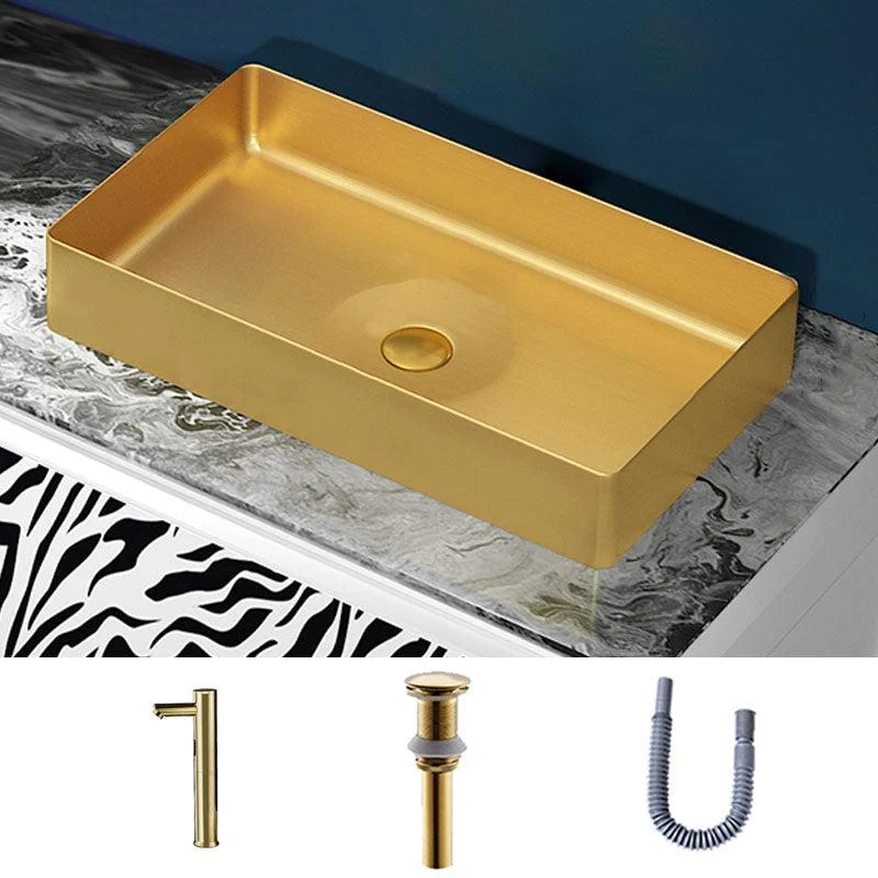 Modern Bathroom Sink with Pop-Up Drain Rectangular Metal Vessel Bathroom Sink -Bathlova