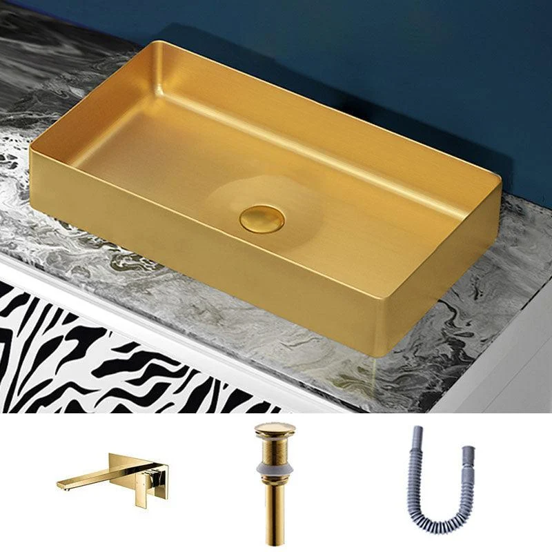 Modern Bathroom Sink with Pop-Up Drain Rectangular Metal Vessel Bathroom Sink -Bathlova