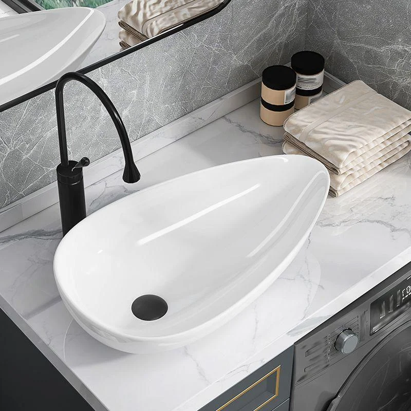 Modern Bathroom Sink with Single Tap Hole Porcelain Oval-Shape Vessel Bathroom Sink -Bathlova