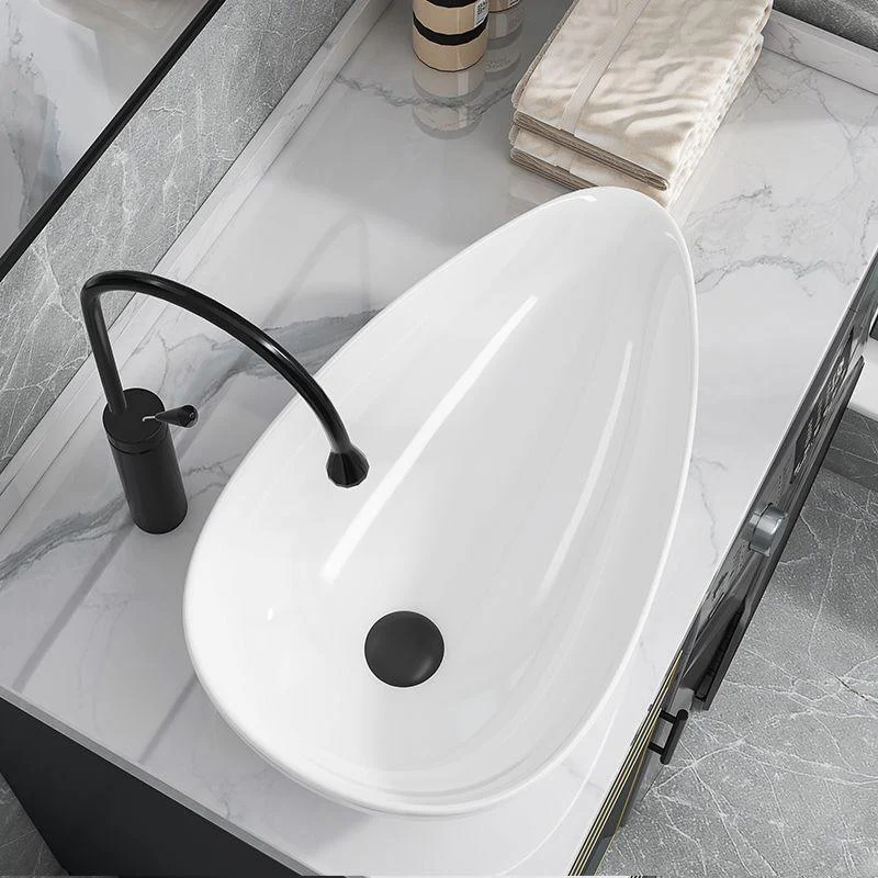 Modern Bathroom Sink with Single Tap Hole Porcelain Oval-Shape Vessel Bathroom Sink -Bathlova