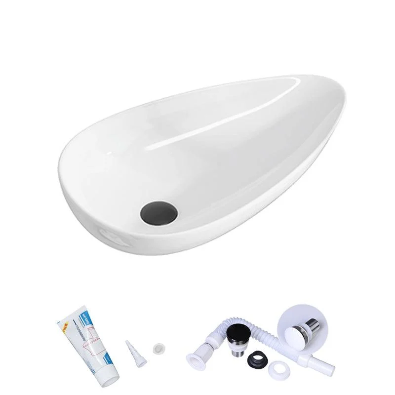 Modern Bathroom Sink with Single Tap Hole Porcelain Oval-Shape Vessel Bathroom Sink -Bathlova