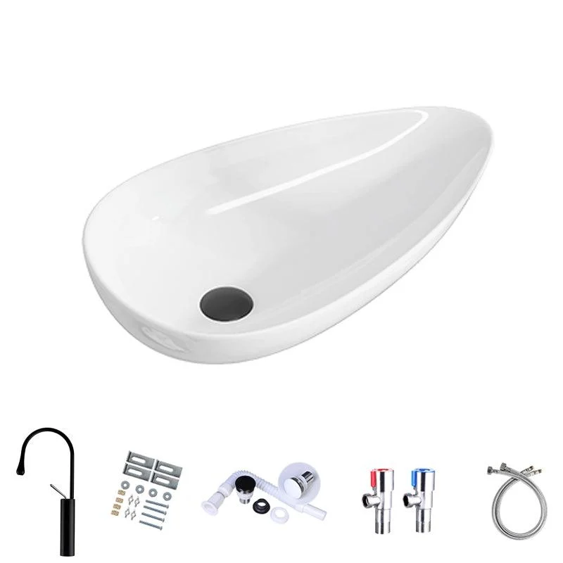 Modern Bathroom Sink with Single Tap Hole Porcelain Oval-Shape Vessel Bathroom Sink -Bathlova