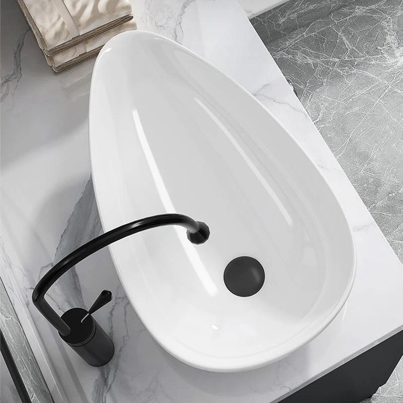 Modern Bathroom Sink with Single Tap Hole Porcelain Oval-Shape Vessel Bathroom Sink -Bathlova