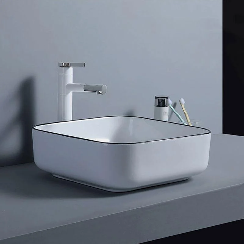 Modern Bathroom Sink with Single Tap Hole Porcelain Rectangular Vessel Bathroom Sink -Bathlova