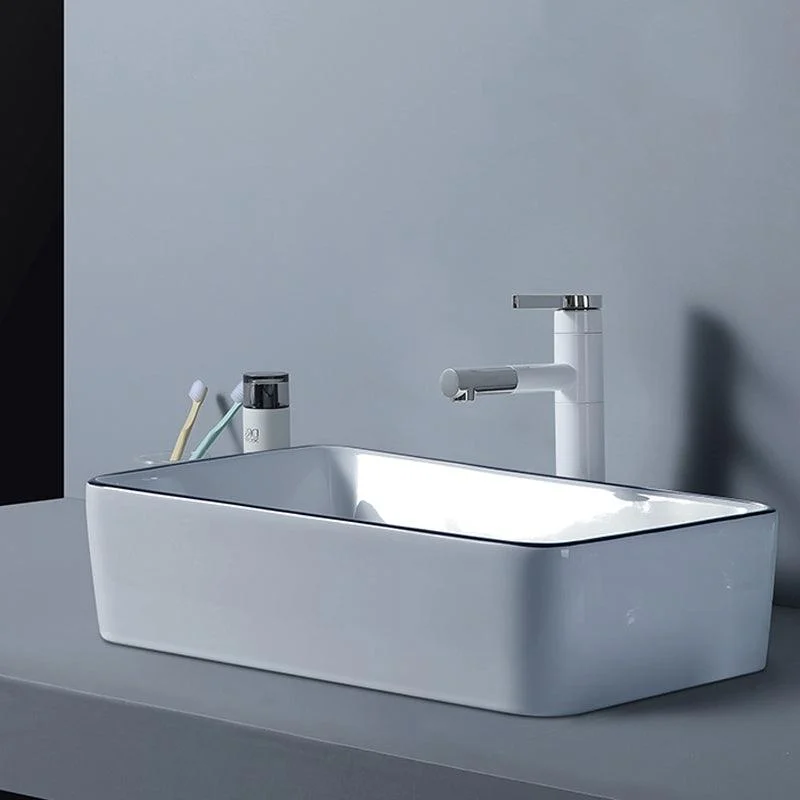 Modern Bathroom Sink with Single Tap Hole Porcelain Rectangular Vessel Bathroom Sink -Bathlova