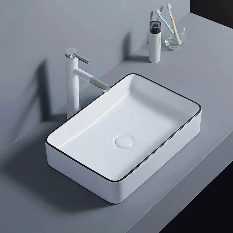 Modern Bathroom Sink with Single Tap Hole Porcelain Rectangular Vessel Bathroom Sink -Bathlova