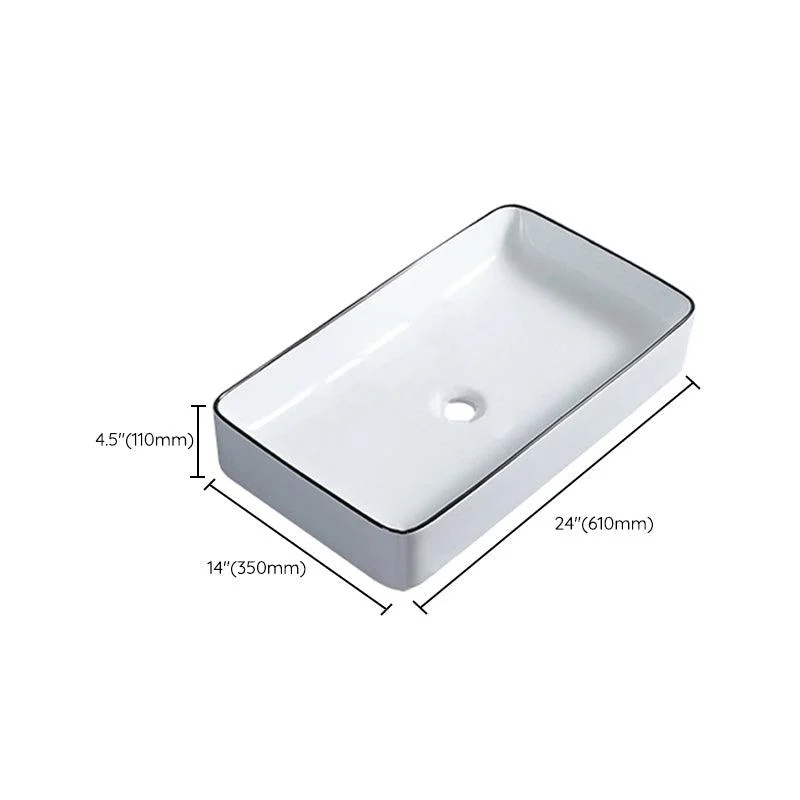 Modern Bathroom Sink with Single Tap Hole Porcelain Rectangular Vessel Bathroom Sink -Bathlova