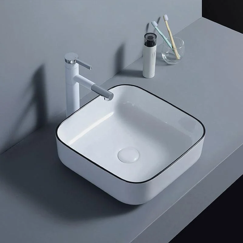 Modern Bathroom Sink with Single Tap Hole Porcelain Rectangular Vessel Bathroom Sink -Bathlova