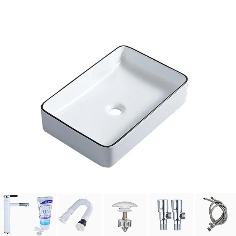 Modern Bathroom Sink with Single Tap Hole Porcelain Rectangular Vessel Bathroom Sink -Bathlova