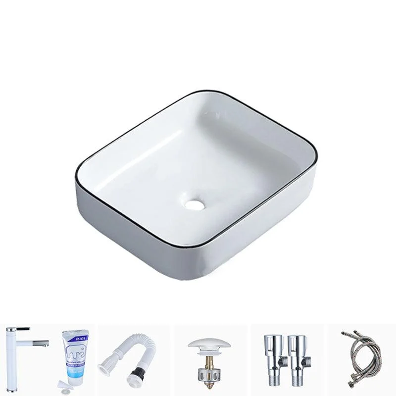 Modern Bathroom Sink with Single Tap Hole Porcelain Rectangular Vessel Bathroom Sink -Bathlova