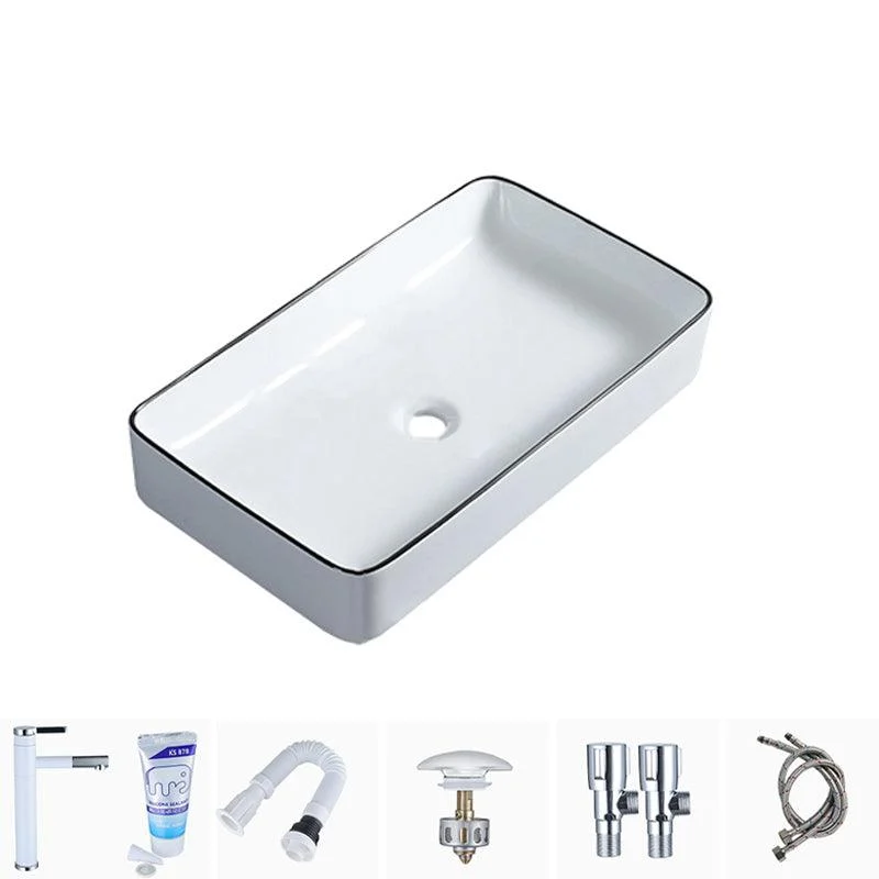 Modern Bathroom Sink with Single Tap Hole Porcelain Rectangular Vessel Bathroom Sink -Bathlova