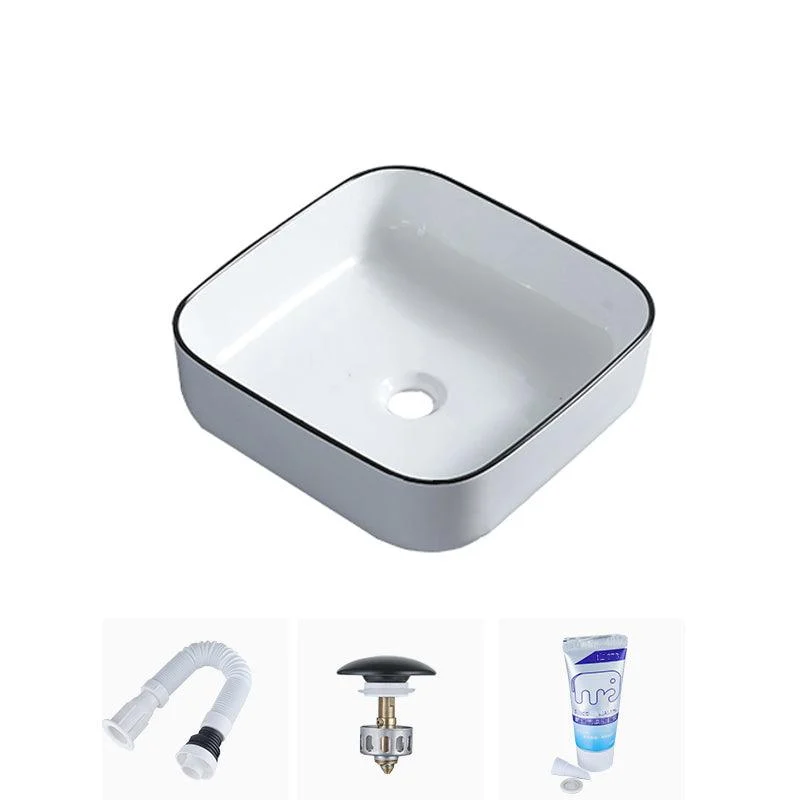 Modern Bathroom Sink with Single Tap Hole Porcelain Rectangular Vessel Bathroom Sink -Bathlova