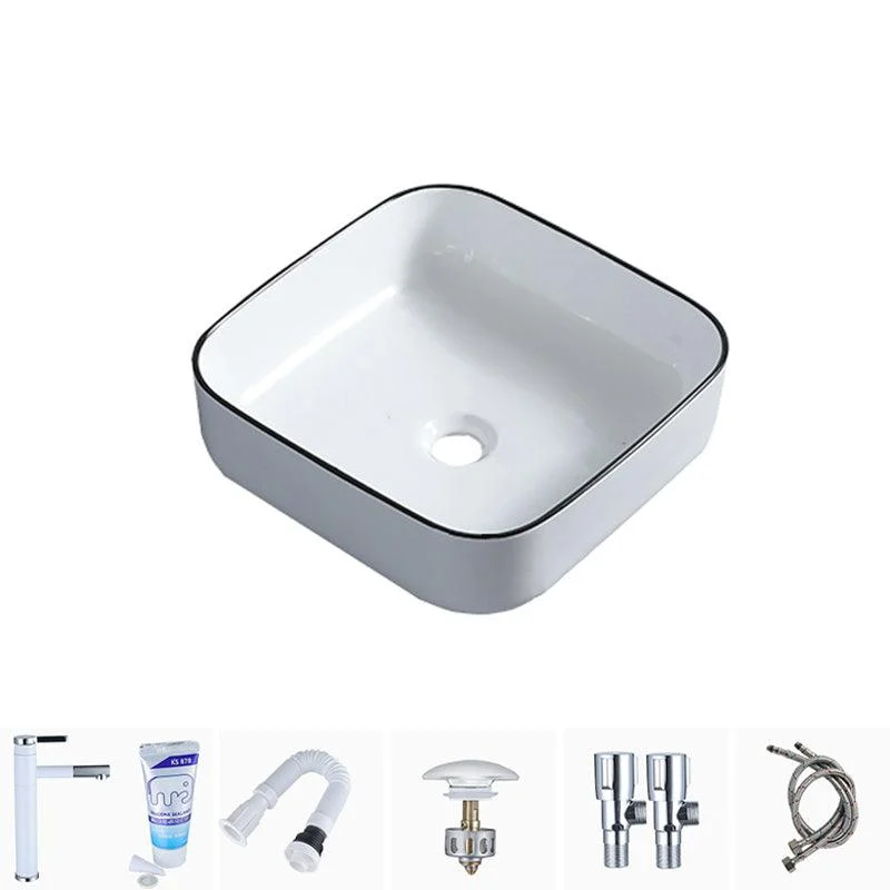 Modern Bathroom Sink with Single Tap Hole Porcelain Rectangular Vessel Bathroom Sink -Bathlova