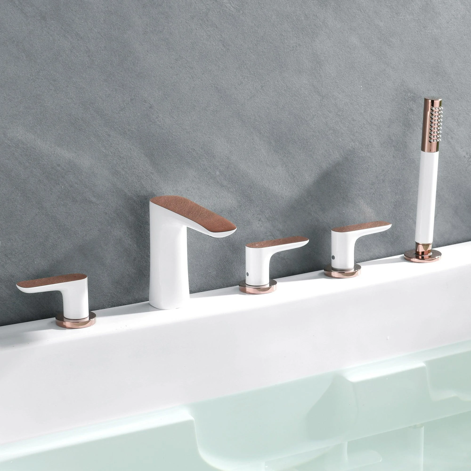 Modern Bathroom Tap Black and White Copper Deck Mounted Tub Tap -Bathlova