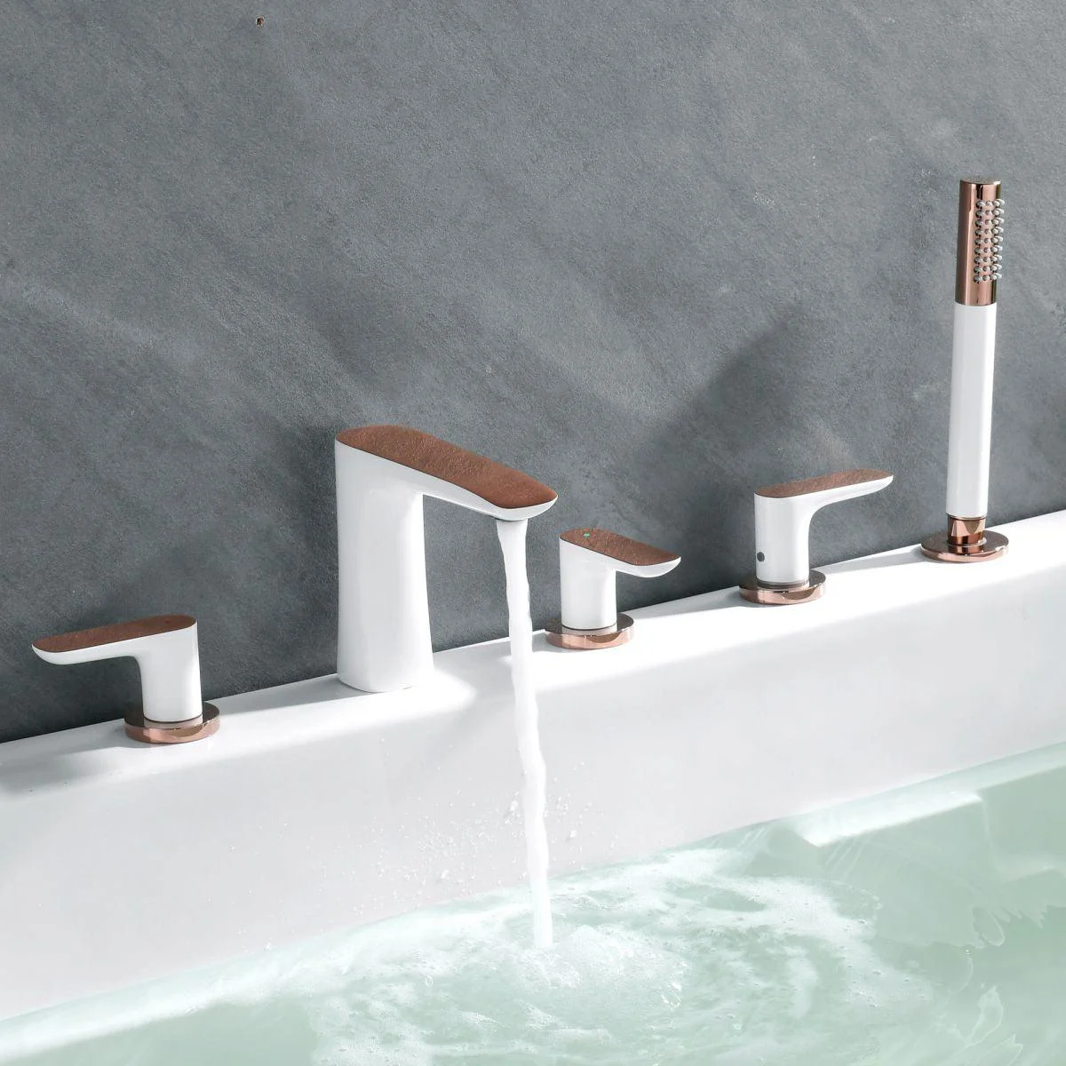 Modern Bathroom Tap Black and White Copper Deck Mounted Tub Tap -Bathlova