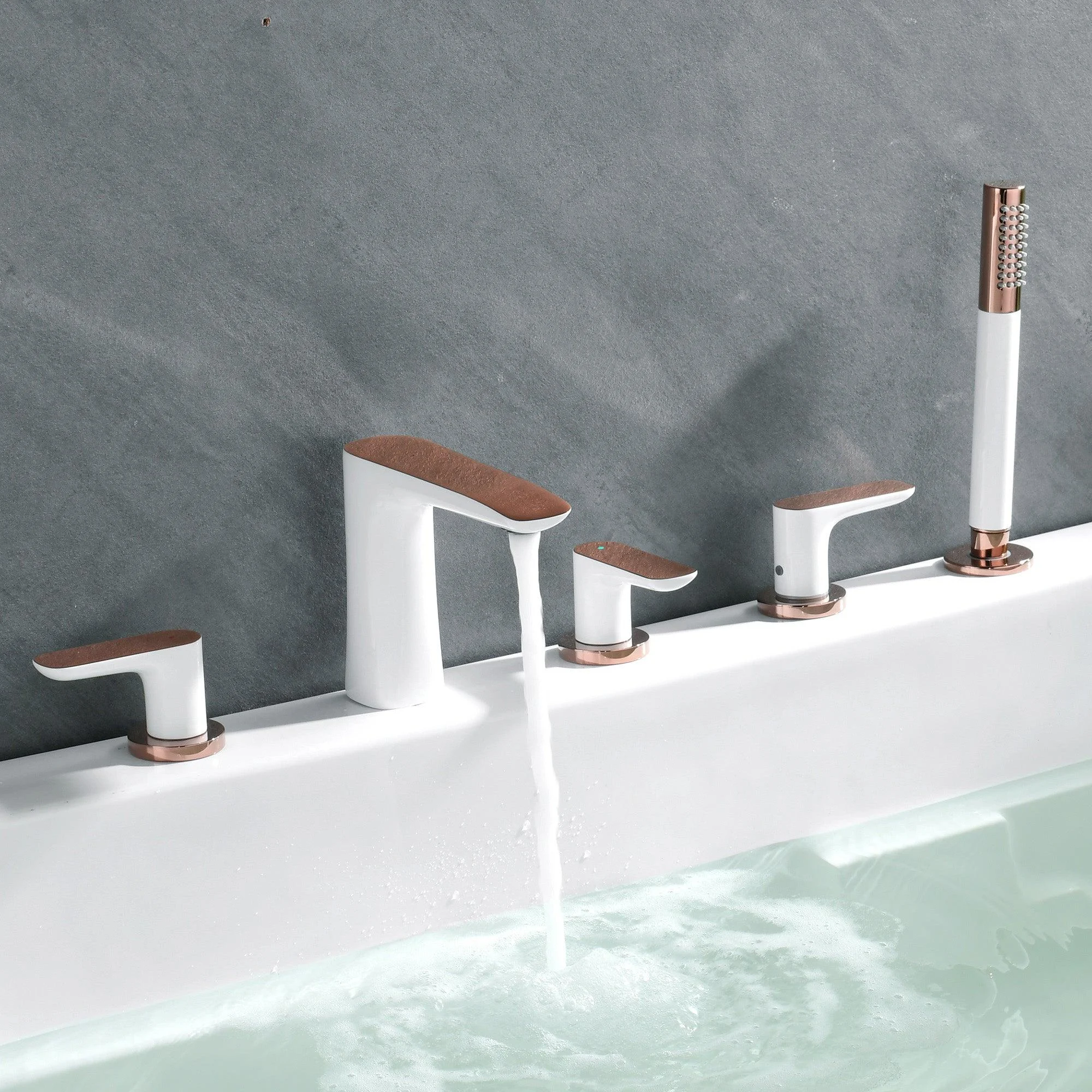 Modern Bathroom Tap Black and White Copper Deck Mounted Tub Tap -Bathlova