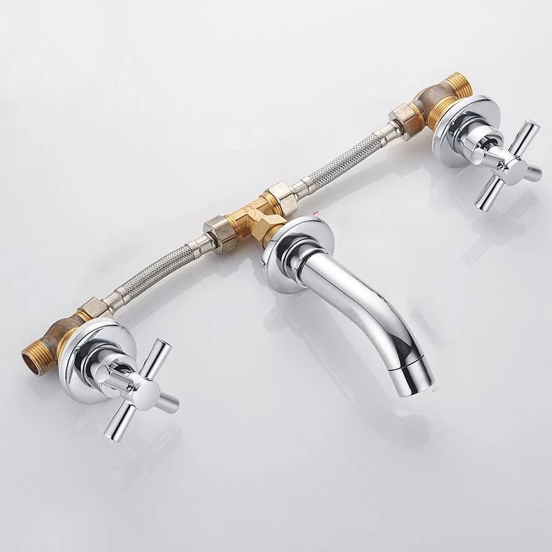 Modern Bathroom Tap Wall Mounted Cross Handles Low Arc Tap -Bathlova