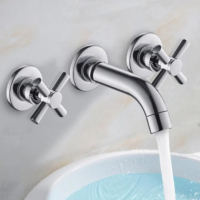 Modern Bathroom Tap Wall Mounted Cross Handles Low Arc Tap -Bathlova