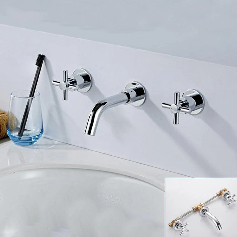 Modern Bathroom Tap Wall Mounted Cross Handles Low Arc Tap -Bathlova