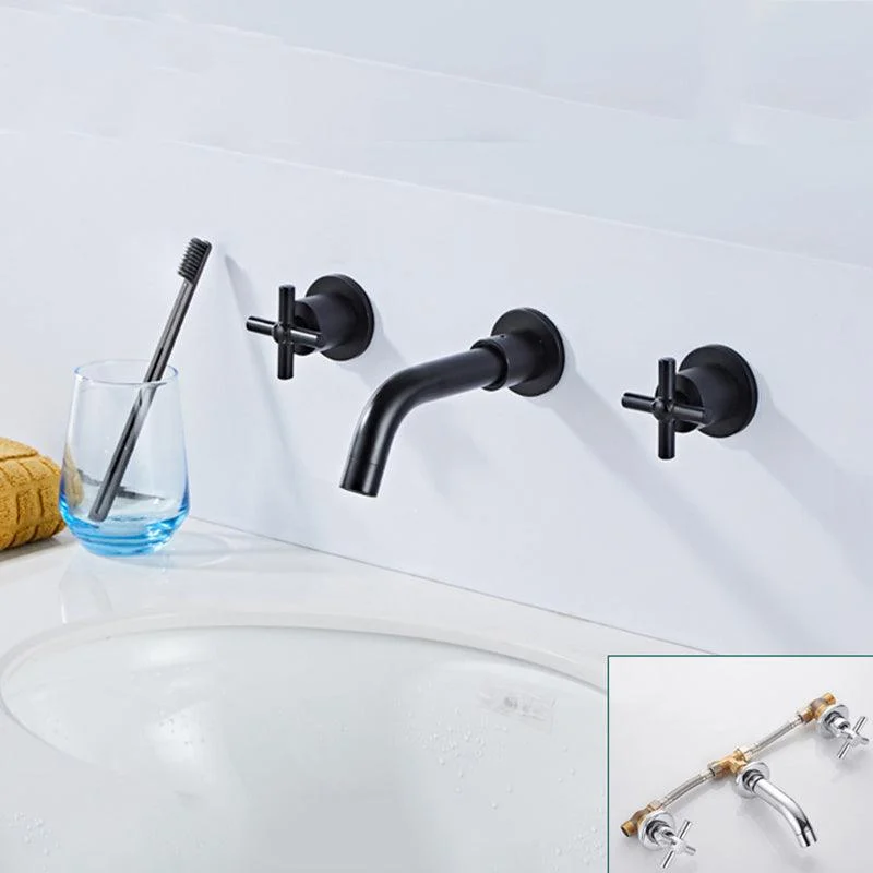 Modern Bathroom Tap Wall Mounted Cross Handles Low Arc Tap -Bathlova