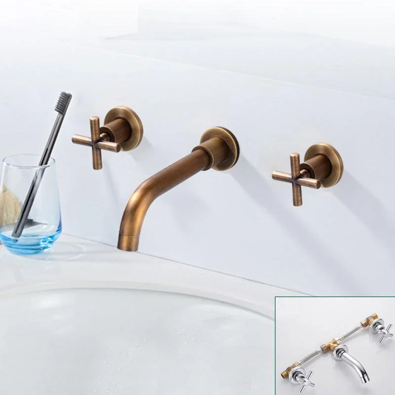 Modern Bathroom Tap Wall Mounted Cross Handles Low Arc Tap -Bathlova