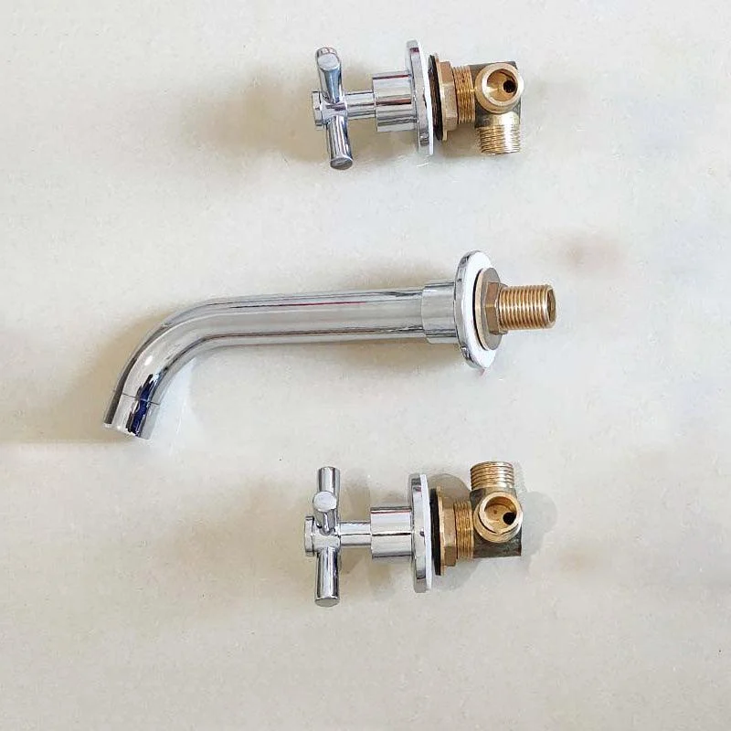 Modern Bathroom Tap Wall Mounted Cross Handles Low Arc Tap -Bathlova