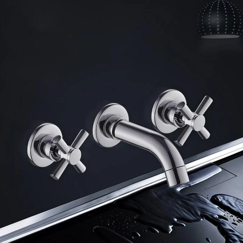 Modern Bathroom Tap Wall Mounted Cross Handles Low Arc Tap -Bathlova