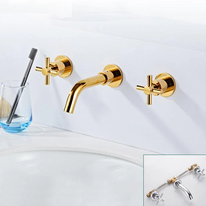 Modern Bathroom Tap Wall Mounted Cross Handles Low Arc Tap -Bathlova