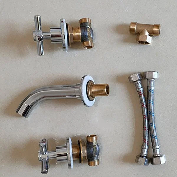 Modern Bathroom Tap Wall Mounted Cross Handles Low Arc Tap -Bathlova