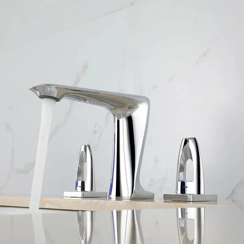 Modern Bathroom Tap Widespread -Double Handle in Polished Chrome -Bathlova