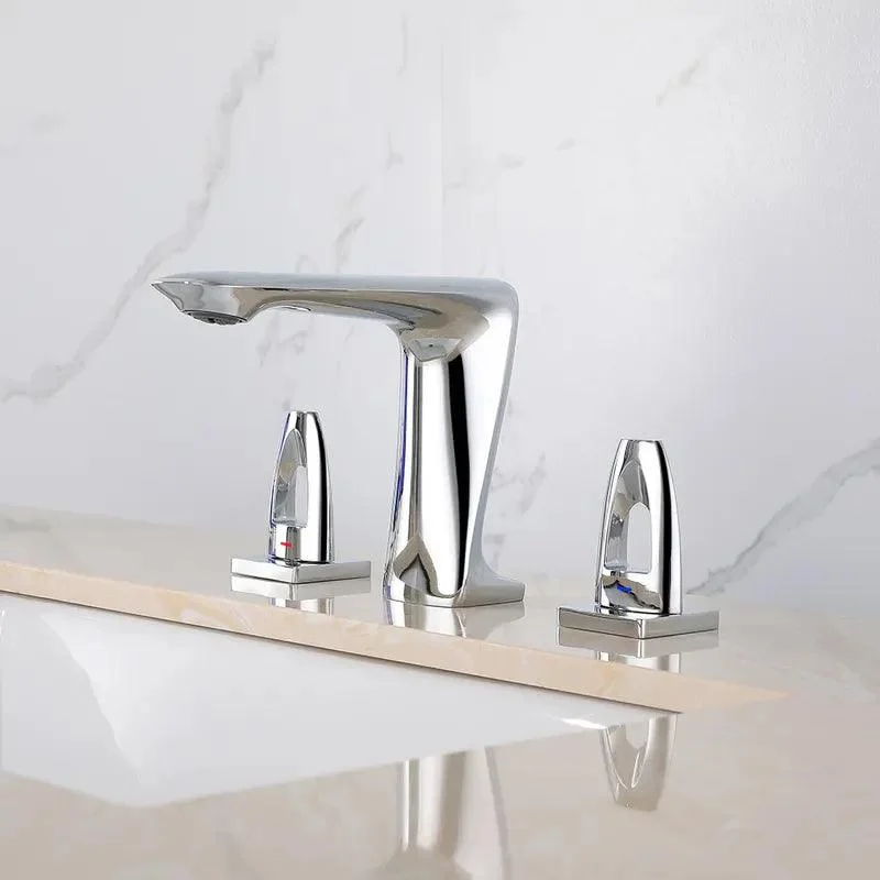 Modern Bathroom Tap Widespread -Double Handle in Polished Chrome -Bathlova