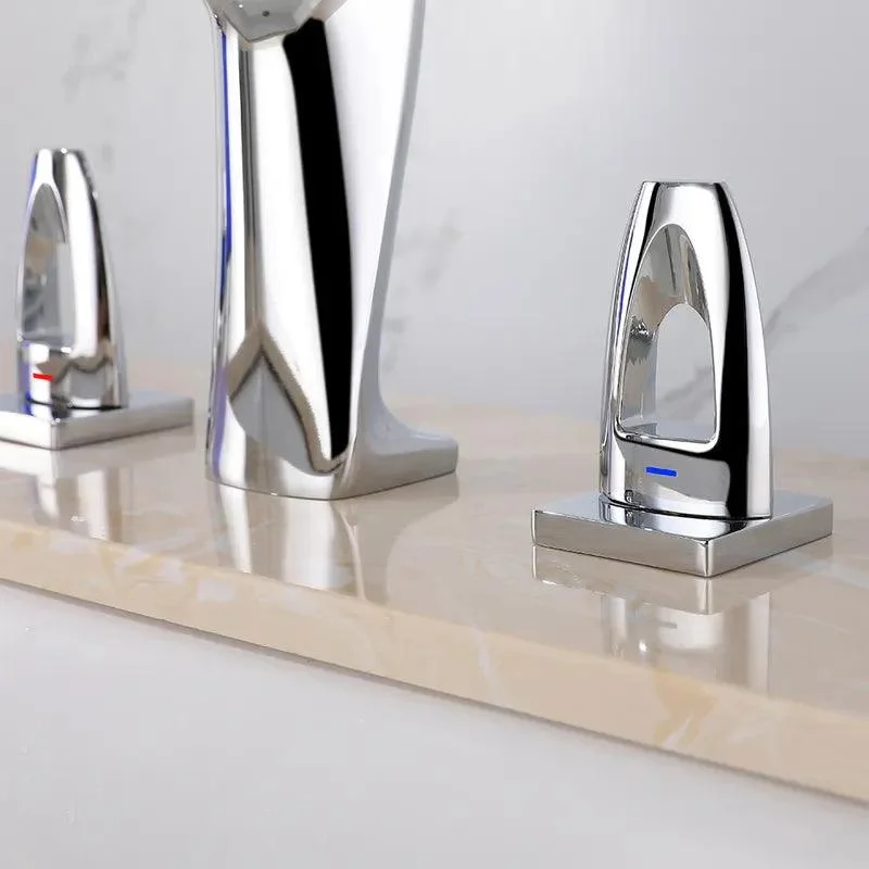 Modern Bathroom Tap Widespread -Double Handle in Polished Chrome -Bathlova