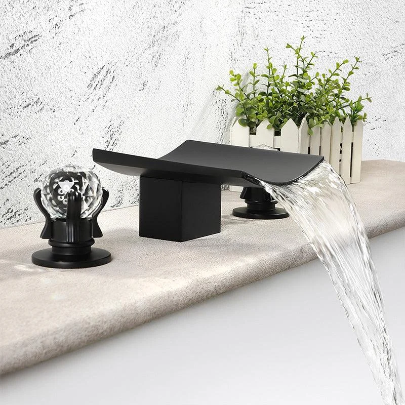 Modern Black Basin Lavatory Tap with 2 Handle Solid Brass Bathroom Sink Tap -Bathlova