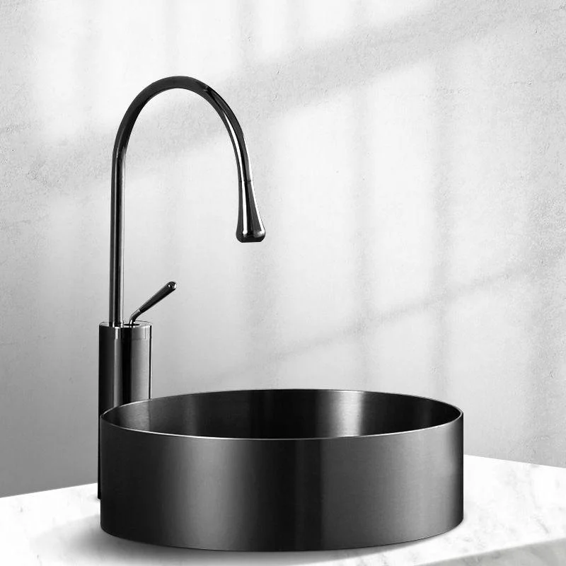 Modern Black Bathroom Sink Metal Round Vessel Bathroom Sink (Not Including Tap) -Bathlova