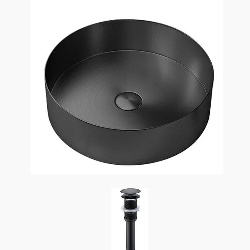 Modern Black Bathroom Sink Metal Round Vessel Bathroom Sink (Not Including Tap) -Bathlova