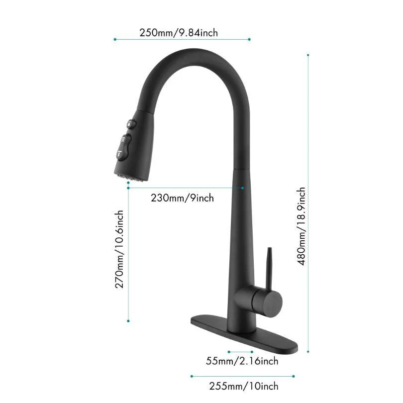 Modern Black Kitchen Tap with Pull Out Sprayer -Bathlova