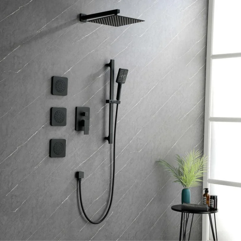 Modern Black Shower System Fixture Set - Shower Head, Body Sprays, Hand Shower and Handle Set -Bathlova