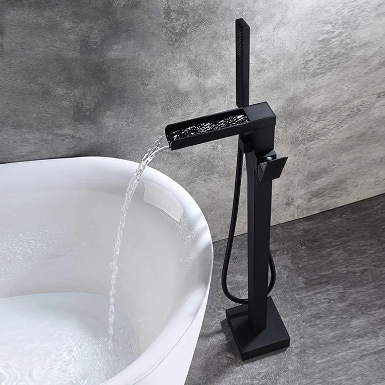 Modern Brass Freestanding Tub Filler Floor Mounted Tub Filler with Handle -Bathlova