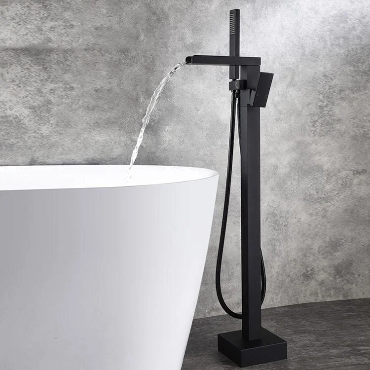 Modern Brass Freestanding Tub Filler Floor Mounted Tub Filler with Handle -Bathlova