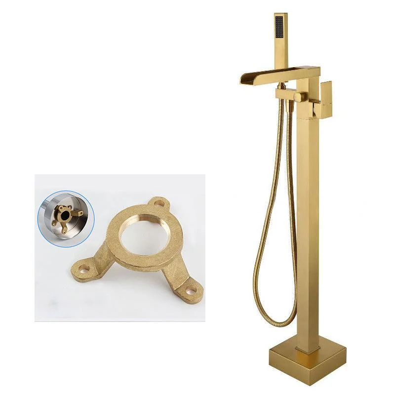 Modern Brass Freestanding Tub Filler Floor Mounted Tub Filler with Handle -Bathlova